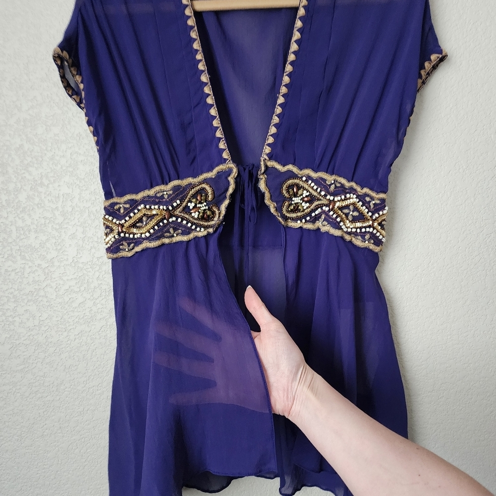 GRACE CONTINENTAL silk beaded embroidered blouse in purple NEW - Picture 4 of 10
